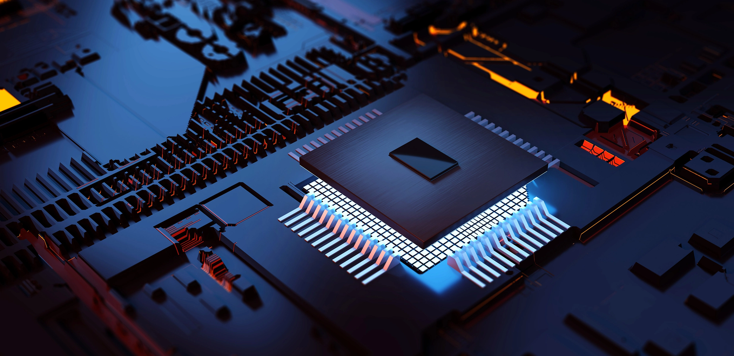 Close up of computer chip and circuit board.