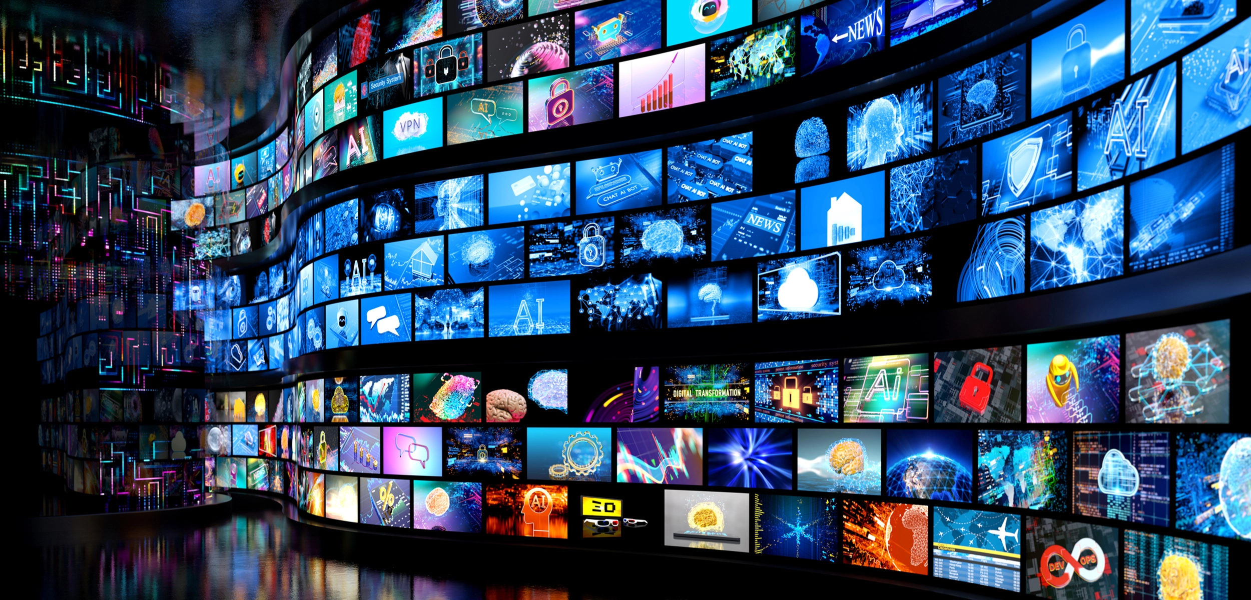 Video wall with small screens digital concept